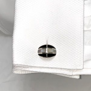 Sterling Silver, Onyx, Mother of Pearl cuff links